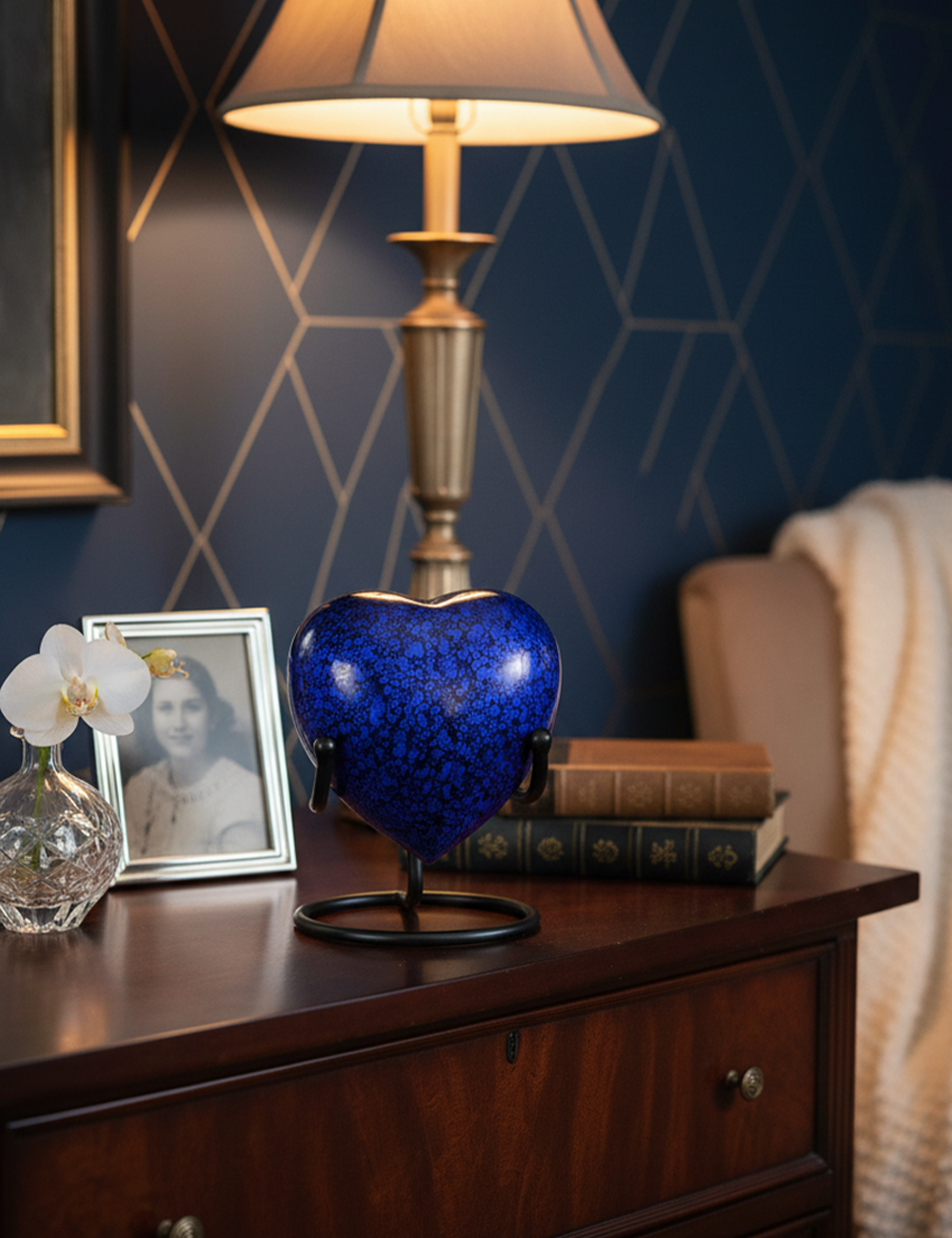 HN6012-Heart-Shaped Metal Cremation Urn with Blue Marble Color HN6012-Heart-Shaped Metal Cremation Urn with Blue Marble Color - Image 1