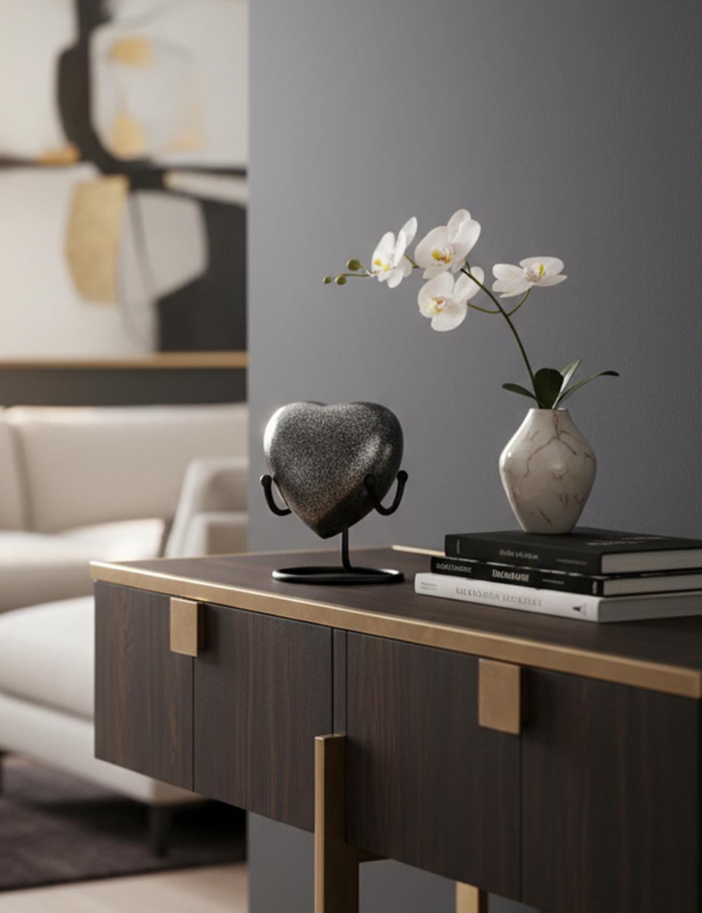 HN6018-Heart-Shaped Metal Cremation Urn with Black Marble Dots Color HN6018-Heart-Shaped Metal Cremation Urn with Black Marble Dots Color - Image 1