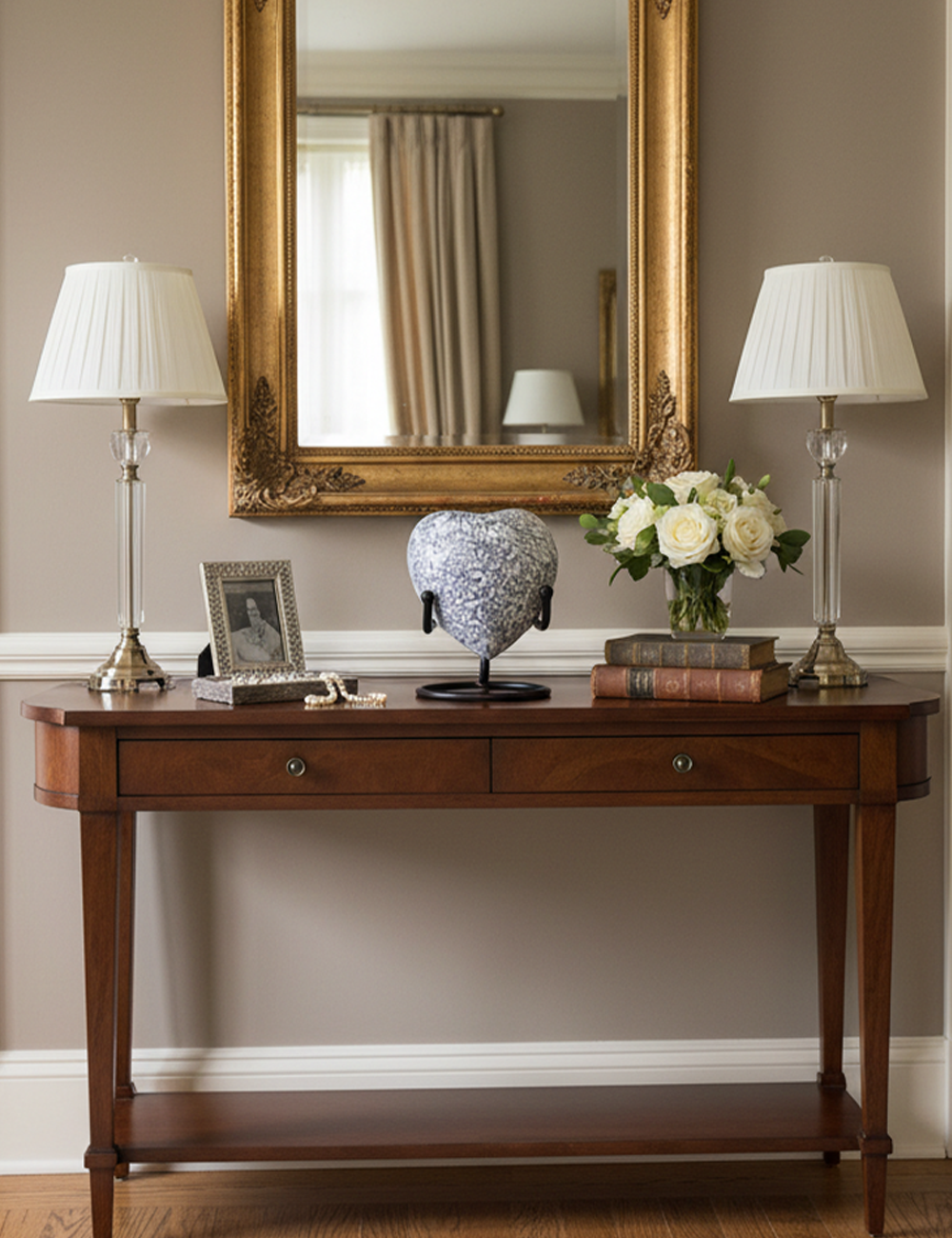 HN6018-Heart-Shaped Metal Cremation Urn with White Dot Marble Color HN6018-Heart-Shaped Metal Cremation Urn with White Marble Dots Color - Image 1