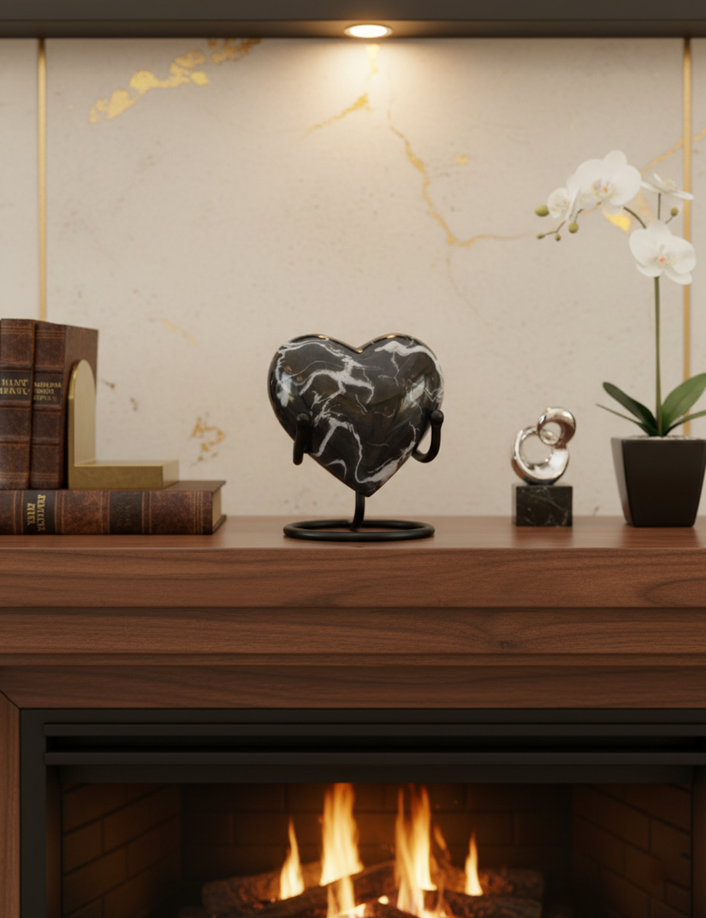 HN6024-Heart-Shaped Metal Cremation Urn with Black Marble finish HN6024-Heart-Shaped Metal Cremation Urn with Black Marble finish - Image 1
