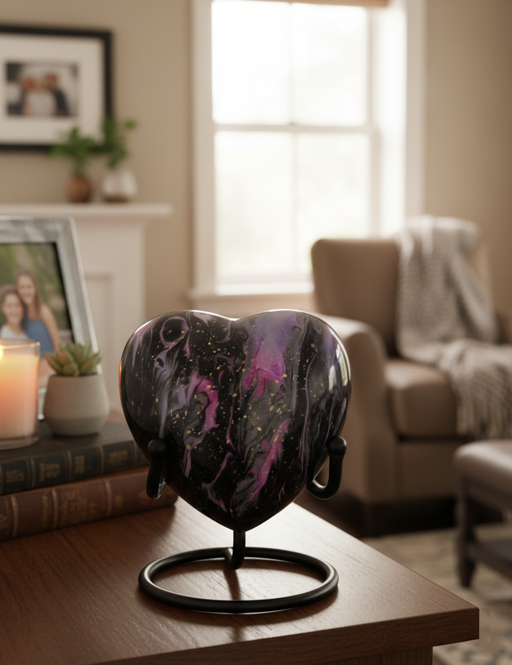 HN6025-Heart-Shaped Metal Cremation Urn with Galaxy Sky Pink finish HN6025-Heart-Shaped Metal Cremation Urn with Galaxy Sky Pink finish - Image 1