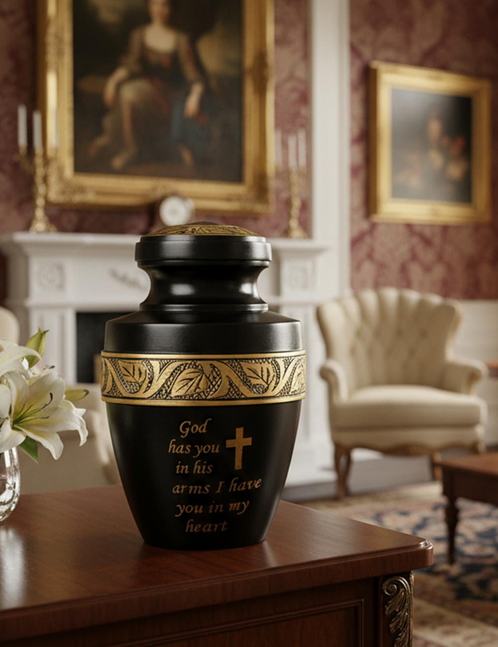 NU1001-Cremation Urn Black color with Gold Embossing Quote ( Customize ) NU1001-Cremation Urn Black color with Gold Embossing Quote ( Customize ) - Image 1